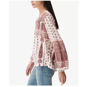 NWT Lucky Brand Border Print Peasant Top Orange Size Small